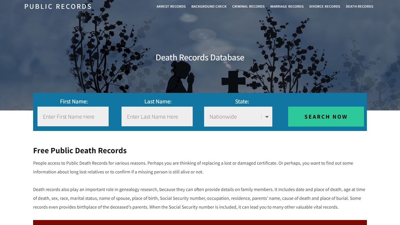 Free Public Death Records | Enter Name and Search. 14Days Free